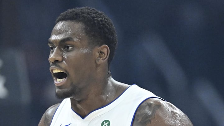 Mar 3, 2026; Cleveland, Ohio, USA; Detroit Pistons center Jalen Duren (0) reacts in the first quarter against the Cleveland Cavaliers at Rocket Arena. Mandatory Credit: David Richard-Imagn Images