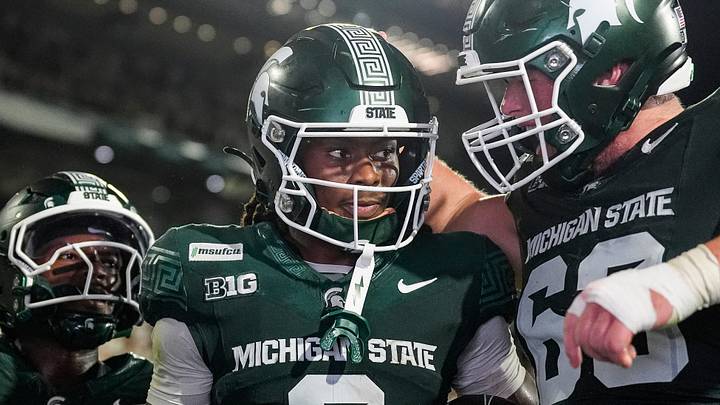 Michigan State wide receiver Rodney Bullard Jr. (3) celebrates a touchdown against Toledo during the second half at Spartan Stadium in East Lansing on Friday, Sept. 4, 2026. Michigan State wide receiver Rodney Bullard Jr. (3) celebrates a touchdown against Toledo during the second half at Spartan Stadium in East Lansing on Friday, Sept. 4, 2026.
