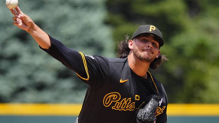 Jun 21, 2026; Denver, Colorado, USA; Pittsburgh Pirates starting pitcher Jared Jones (17) delivers a pitch in the first inning against the Colorado Rockies at Coors Field. Mandatory Credit: Ron Chenoy-Imagn Images