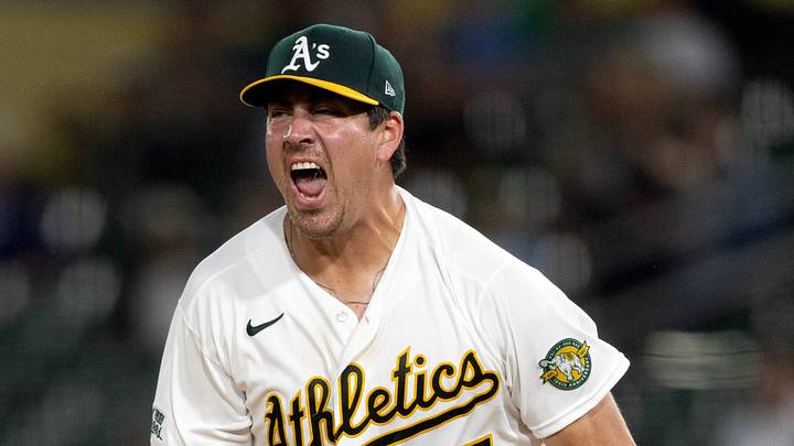 Aug 28, 2026; West Sacramento, California, USA; Athletics starting pitcher Jacob Lopez (57) reacts to striking out Baltimore Orioles first baseman Coby Mayo (16) during the fifth inning at Sutter Health Park. Mandatory Credit: D. Ross Cameron-Imagn Images Aug 28, 2026; West Sacramento, California, USA; Athletics starting pitcher Jacob Lopez (57) reacts to striking out Baltimore Orioles first baseman Coby Mayo (16) during the fifth inning at Sutter Health Park. Mandatory Credit: D. Ross Cameron-Imagn Images