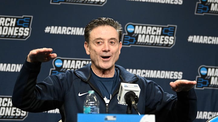 Mar 19, 2025; Providence, RI, USA; St. John's Red Storm head coach Rick Pitino speaks to the media during a press conference at Amica Mutual Pavilion. Mandatory Credit: Eric Canha-Imagn Images