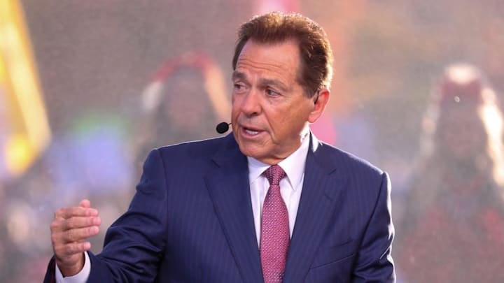 Former Alabama head coach Nick Saban discusses the Texas Tech football game vs. BYU on College GameDay, Saturday, Nov. 8, 2025, at Jones AT&T Stadium. Former Alabama head coach Nick Saban discusses the Texas Tech football game vs. BYU on College GameDay, Saturday, Nov. 8, 2025, at Jones AT&T Stadium.