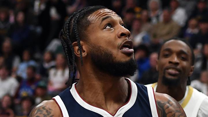 Oct 24, 2026; Denver, Colorado, USA; Denver Nuggets forward Cam Whitmore (00) attempts a shot during the first half against the New Orleans Pelicans at Ball Arena. Mandatory Credit: Christopher Hanewinckel-Imagn Images