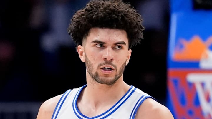 Mar 14, 2026; Charlotte, NC, USA; Duke Blue Devils forward Cameron Boozer (12) celebrates after a play against the Virginia Cavaliers during the men's ACC Conference Tournament Championship at Spectrum Center. Mandatory Credit: Jim Dedmon-Imagn Images Mar 14, 2026; Charlotte, NC, USA; Duke Blue Devils forward Cameron Boozer (12) celebrates after a play against the Virginia Cavaliers during the men's ACC Conference Tournament Championship at Spectrum Center. Mandatory Credit: Jim Dedmon-Imagn Images