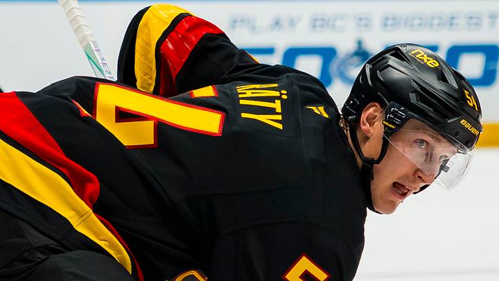 Oct 3, 2026; Vancouver, British Columbia, CAN; Vancouver Canucks forward Aatu Raty (54) prepares for a face off against the Calgary Flames in the third period at Rogers Arena. Mandatory Credit: Bob Frid-Imagn Images Oct 3, 2026; Vancouver, British Columbia, CAN; Vancouver Canucks forward Aatu Raty (54) prepares for a face off against the Calgary Flames in the third period at Rogers Arena. Mandatory Credit: Bob Frid-Imagn Images