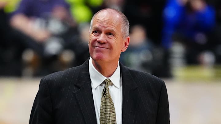 Feb 24, 2025; Boulder, Colorado, USA; Colorado Buffaloes head coach Tad Boyle during the second half against the Kansas Jayhawks at the CU Events Center.