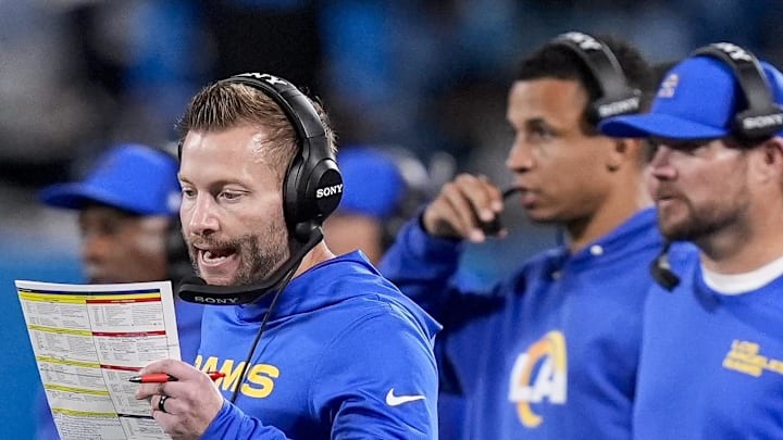 Jan 10, 2026; Charlotte, NC, USA; Los Angeles Rams head coach Sean McVay during the second half of the NFC Wild Card Round game between the Carolina Panthers and the Los Angeles Rams at Bank of America Stadium. Mandatory Credit: Jim Dedmon-Imagn Images Jan 10, 2026; Charlotte, NC, USA; Los Angeles Rams head coach Sean McVay during the second half of the NFC Wild Card Round game between the Carolina Panthers and the Los Angeles Rams at Bank of America Stadium. Mandatory Credit: Jim Dedmon-Imagn Images