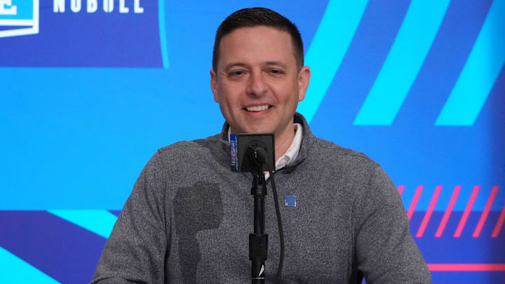 Feb 27, 2024; Indianapolis, IN, USA; New England Patriots director of scouting Eliot Wolf during the