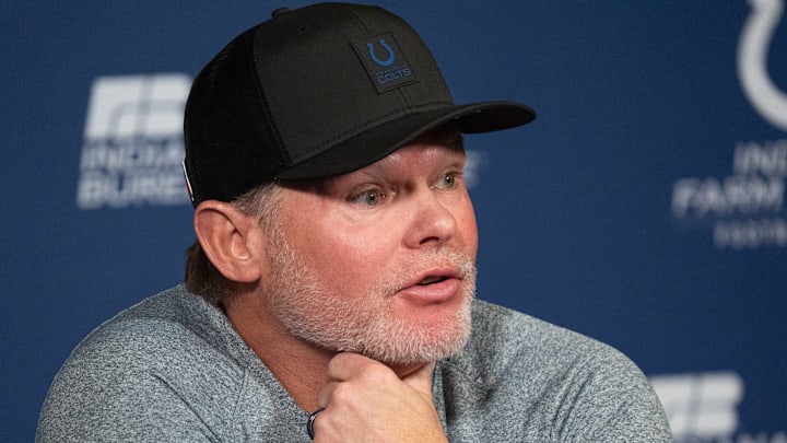Indianapolis Colts general manager Chris Ballard speaks with the media