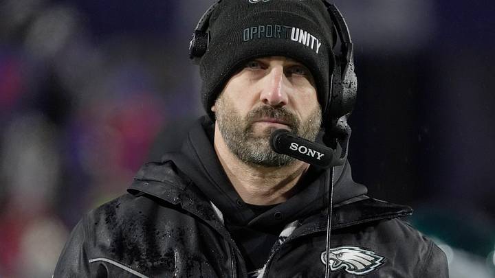 Philadelphia Eagles head coach Nick Sirianni paces the sideline during first half action against the Philadelphia Eagles at Highmark Stadium in Orchard Park on Dec. 28, 2025.