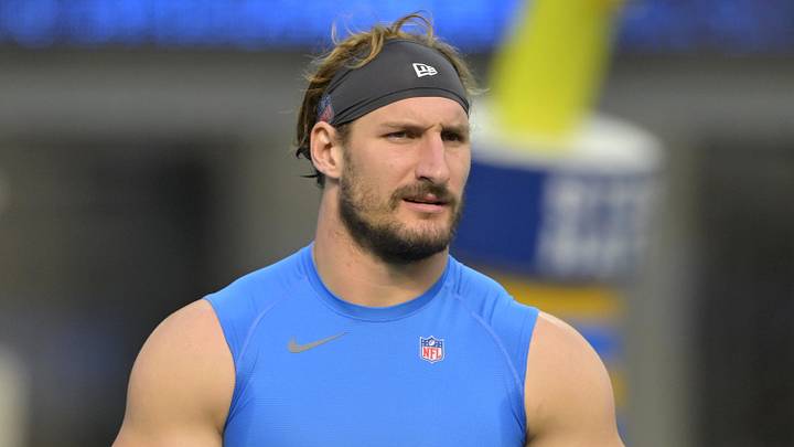 Dec 15, 2024; Inglewood, California, USA; Los Angeles Chargers linebacker Joey Bosa (97) warms up prior to the game against the Tampa Bay Buccaneers at SoFi Stadium. Mandatory Credit: Jayne Kamin-Oncea-Imagn Images Dec 15, 2024; Inglewood, California, USA; Los Angeles Chargers linebacker Joey Bosa (97) warms up prior to the game against the Tampa Bay Buccaneers at SoFi Stadium. Mandatory Credit: Jayne Kamin-Oncea-Imagn Images