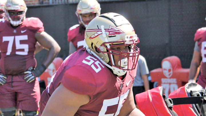Offensive guard Dontae Lucas at FSU football practice on Aug. 4, 2019.