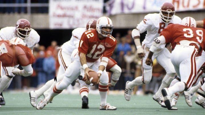 Nebraska quarterback Tom Sorley runs the offense during the Huskers' 17-14 upset of Oklahoma on Nov. 11, 1978. Nebraska quarterback Tom Sorley runs the offense during the Huskers' 17-14 upset of Oklahoma on Nov. 11, 1978.
