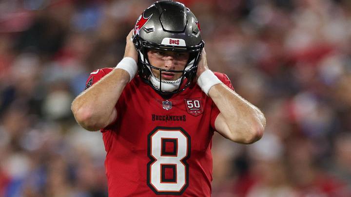 Tampa Bay Buccaneers quarterback Connor Bazelak is on the hot seat. Tampa Bay Buccaneers quarterback Connor Bazelak is on the hot seat.