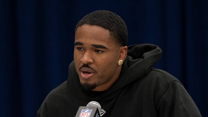 Feb 26, 2026; Indianapolis, IN, USA; Southern California defensive back Kamari Ramsey (DB45) speaks to members of the media during the NFL Combine at the Indiana Convention Center. Mandatory Credit: Jacob Musselman-Imagn Images Feb 26, 2026; Indianapolis, IN, USA; Southern California defensive back Kamari Ramsey (DB45) speaks to members of the media during the NFL Combine at the Indiana Convention Center. Mandatory Credit: Jacob Musselman-Imagn Images
