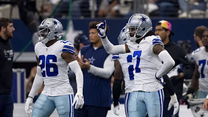 Dallas Cowboys cornerbacks DaRon Bland and Trevon Diggs during a game against the Washington Commanders
