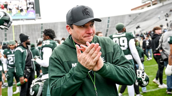 Michigan State's head coach Jonathan Smith leaves the file after the Spring Showcase on Saturday, April 20, 2024, at Spartan Stadium in East Lansing. Michigan State's head coach Jonathan Smith leaves the file after the Spring Showcase on Saturday, April 20, 2024, at Spartan Stadium in East Lansing.