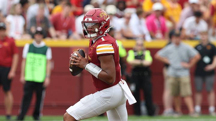 Sep 5, 2026; Ames, Iowa, USA; Iowa State Cyclones quarterback Jaylen Raynor (1) looks to pass against the Southeast Missouri State Redhawks at Jack Trice Stadium. Mandatory Credit: Reese Strickland-Imagn Images Sep 5, 2026; Ames, Iowa, USA; Iowa State Cyclones quarterback Jaylen Raynor (1) looks to pass against the Southeast Missouri State Redhawks at Jack Trice Stadium. Mandatory Credit: Reese Strickland-Imagn Images