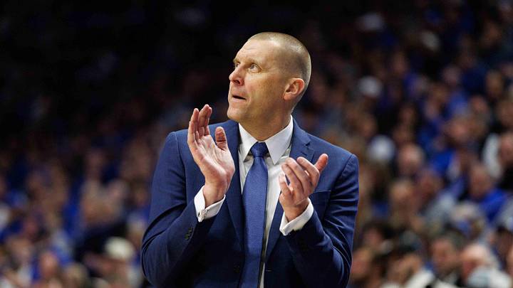 Jan 14, 2025; Lexington, Kentucky, USA; Kentucky Wildcats head coach Mark Pope reacts to the action during the second half against the Texas A&M Aggies at Rupp Arena at Central Bank Center. Mandatory Credit: Jordan Prather-Imagn Images Jan 14, 2025; Lexington, Kentucky, USA; Kentucky Wildcats head coach Mark Pope reacts to the action during the second half against the Texas A&M Aggies at Rupp Arena at Central Bank Center. Mandatory Credit: Jordan Prather-Imagn Images