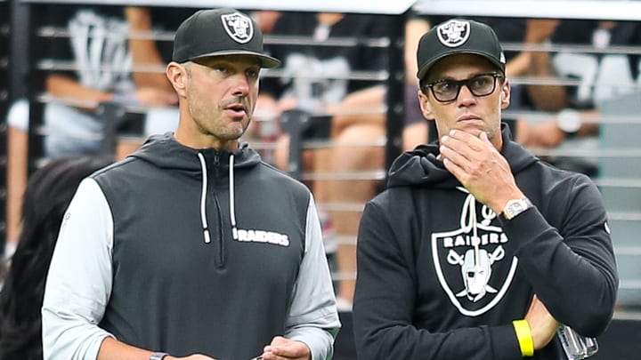 Las Vegas Raiders GM John Spytek, and minority owner Tom Brady