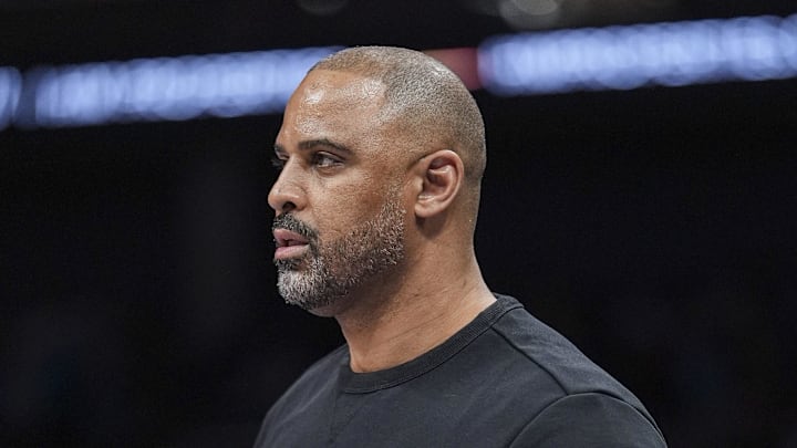 Feb 19, 2026; Charlotte, North Carolina, USA; Houston Rockets head coach Ime Udoka during the first quarter against the Charlotte Hornets at Spectrum Center. Mandatory Credit: Jim Dedmon-Imagn Images