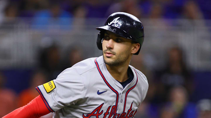 Apr 12, 2024; Miami, Florida, USA; Atlanta Braves first baseman Matt Olson (28) walks against the Miami Marlins during the seventh inning at loanDepot Park. Mandatory Credit: Sam Navarro-Imagn Images Apr 12, 2024; Miami, Florida, USA; Atlanta Braves first baseman Matt Olson (28) walks against the Miami Marlins during the seventh inning at loanDepot Park. Mandatory Credit: Sam Navarro-Imagn Images