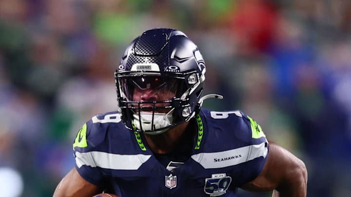 Seattle Seahawks running back Kenneth Walker III carries the ball against the San Francisco 49ers. Seattle Seahawks running back Kenneth Walker III carries the ball against the San Francisco 49ers.