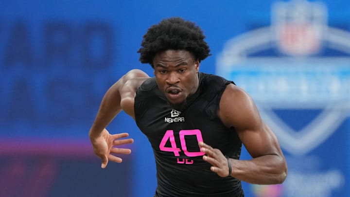 South Carolina defensive back Nick Emmanwori runs in the 40-yard dash during the 2025 NFL Combine.