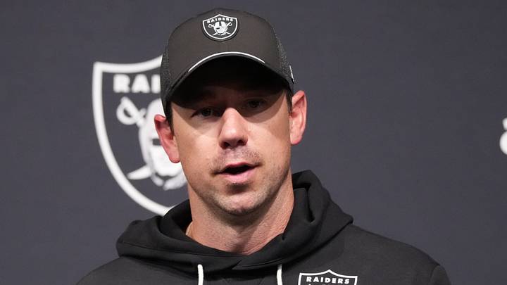 Sep 13, 2026; Paradise, Nevada, USA;  Las Vegas Raiders head coach Klint Kubiak speaks with media after the game against the Miami Dolphins at Allegiant Stadium.  Mandatory Credit: Kirby Lee-Imagn Images