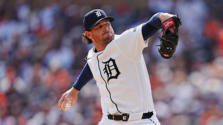 Detroit Tigers pitcher Kyle Finnegan (67) pitches during Opening Day at Comerica Park. Detroit Tigers pitcher Kyle Finnegan (67) pitches during Opening Day at Comerica Park.