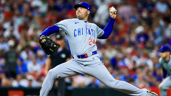 Jul 11, 2026; Cincinnati, Ohio, USA; Chicago Cubs relief pitcher Caleb Thielbar (24) pitches against the Cincinnati Reds in the seventh inning at Great American Ball Park. Mandatory Credit: Katie Stratman-Imagn Images Jul 11, 2026; Cincinnati, Ohio, USA; Chicago Cubs relief pitcher Caleb Thielbar (24) pitches against the Cincinnati Reds in the seventh inning at Great American Ball Park. Mandatory Credit: Katie Stratman-Imagn Images