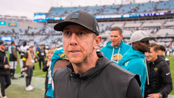 Jacksonville Jaguars head coach Liam Coen exits the field after the game at EverBank Stadium, Sunday, Jan. 4, 2026, in Jacksonville, Fla. The Jaguars defeated the Titans 41-7 [Doug Engle/Florida Times-Union]