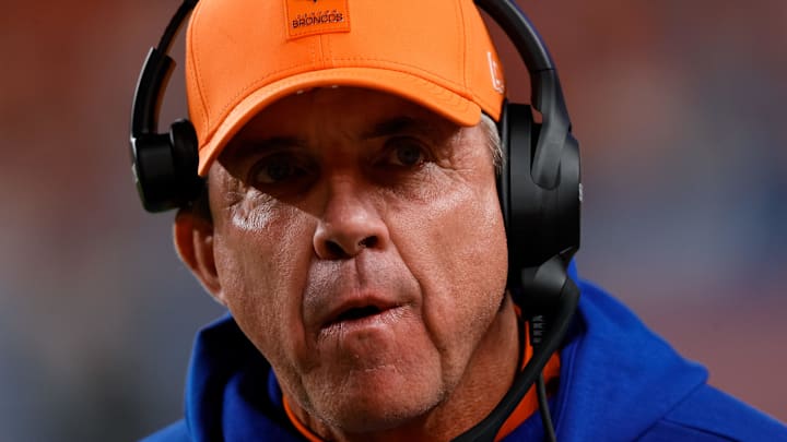 Jan 4, 2026; Denver, Colorado, USA; Denver Broncos head coach Sean Payton in the fourth quarter against the Los Angeles Chargers at Empower Field at Mile High. Mandatory Credit: Isaiah J. Downing-Imagn Images
