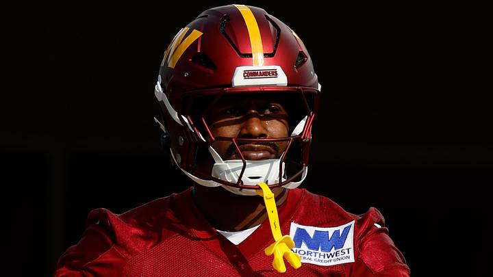 Jul 23, 2025; Ashburn, VA, USA; Washington Commanders outside linebacker Von Miller (24) walks out of team headquarters onto the fields prior to practice on day one of training camp at OrthoVirginia Training Center at Commanders Park. Mandatory Credit: Geoff Burke-Imagn Images