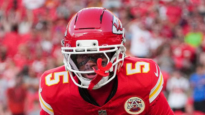 Kansas City Chiefs cornerback Mansoor Delane (5) celebrates Kansas City Chiefs cornerback Mansoor Delane (5) celebrates