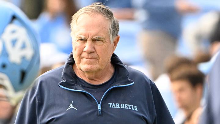 Oct 25, 2025; Chapel Hill, North Carolina, USA; North Carolina Tar Heels head coach Bill Belichick with the team before the game at Kenan Stadium. Mandatory Credit: Bob Donnan-Imagn Images Oct 25, 2025; Chapel Hill, North Carolina, USA; North Carolina Tar Heels head coach Bill Belichick with the team before the game at Kenan Stadium. Mandatory Credit: Bob Donnan-Imagn Images