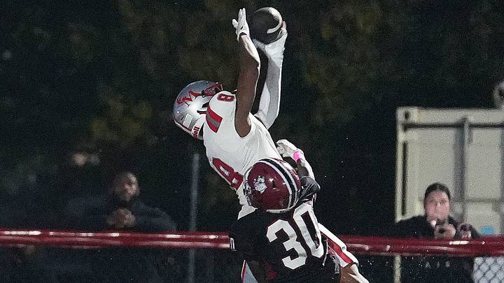 Ramar Thomas of Catholic Memorial makes the touchdown catch against Max Raymond of Brockton during their game on Friday, Oct. 2, 2026. Catholic Memorial has been a steady presence at No. 2 in the New England Top 25. Ramar Thomas of Catholic Memorial makes the touchdown catch against Max Raymond of Brockton during their game on Friday, Oct. 2, 2026. Catholic Memorial has been a steady presence at No. 2 in the New England Top 25.