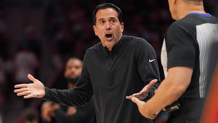 Miami Heat Head Coach Erik Spoelstra objects to a call (Mandatory Credit: Jim Dedmon-Imagn Images) Miami Heat Head Coach Erik Spoelstra objects to a call (Mandatory Credit: Jim Dedmon-Imagn Images)