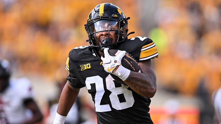 Sep 5, 2026; Iowa City, Iowa, USA; Iowa Hawkeyes running back Kamari Moulton (28) runs for a 66 yard touchdown against the Northern Illinois Huskies during the first quarter at Kinnick Stadium. Mandatory Credit: Jeffrey Becker-Imagn Images Sep 5, 2026; Iowa City, Iowa, USA; Iowa Hawkeyes running back Kamari Moulton (28) runs for a 66 yard touchdown against the Northern Illinois Huskies during the first quarter at Kinnick Stadium. Mandatory Credit: Jeffrey Becker-Imagn Images