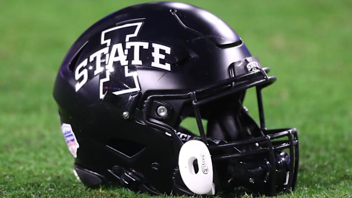 Jan 2, 2021; Glendale, AZ, USA; Detailed view of an Iowa State Cyclones helmet during the Fiesta Bowl at State Farm Stadium. Jan 2, 2021; Glendale, AZ, USA; Detailed view of an Iowa State Cyclones helmet during the Fiesta Bowl at State Farm Stadium.