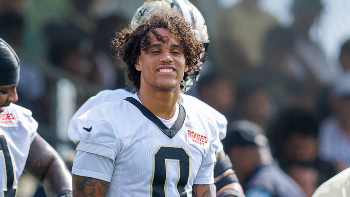 New Orleans Saints rookie wide receiver Jordyn Tyson impressed during training camp before suffering a hamstring injury that is expected to sideline him for the first two months of the 2026 season. New Orleans Saints rookie wide receiver Jordyn Tyson impressed during training camp before suffering a hamstring injury that is expected to sideline him for the first two months of the 2026 season.