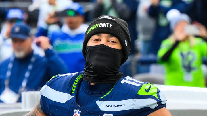 Seattle Seahawks wide receiver Jaxon Smith-Njigba exits the tunnel during player introductions.
