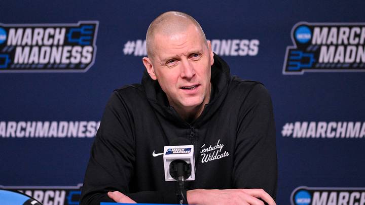 Mar 19, 2026; St. Louis, MO, USA; Kentucky Wildcats head coach Mark Pope talks with the media during a practice session ahead of the first round of the men's 2026 NCAA Tournament at Enterprise Center. Mandatory Credit: Jeff Curry-Imagn Images Mar 19, 2026; St. Louis, MO, USA; Kentucky Wildcats head coach Mark Pope talks with the media during a practice session ahead of the first round of the men's 2026 NCAA Tournament at Enterprise Center. Mandatory Credit: Jeff Curry-Imagn Images