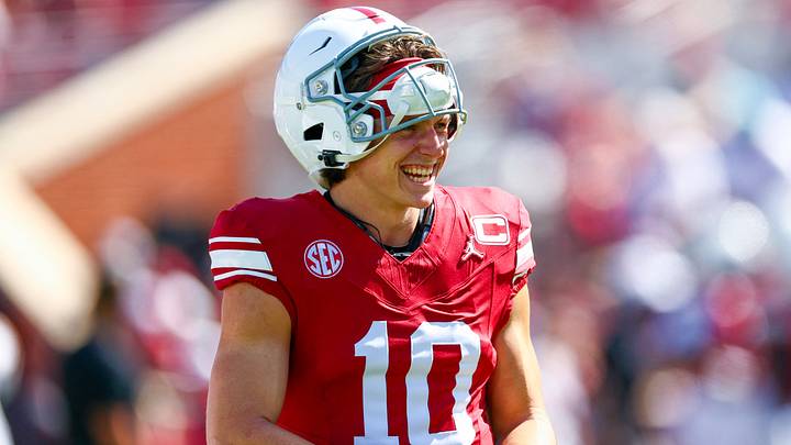 Oklahoma quarterback smiles before a game at Gaylord Family-Oklahoma Memorial Stadium. | Kevin Jairaj-Imagn Images Oklahoma quarterback smiles before a game at Gaylord Family-Oklahoma Memorial Stadium. | Kevin Jairaj-Imagn Images