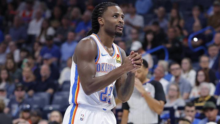 Mar 30, 2026; Oklahoma City, Oklahoma, USA; Oklahoma City Thunder guard Cason Wallace (22) reacts after a play against the Detroit Pistons during overtime at Paycom Center. Mandatory Credit: Alonzo Adams-Imagn Images Mar 30, 2026; Oklahoma City, Oklahoma, USA; Oklahoma City Thunder guard Cason Wallace (22) reacts after a play against the Detroit Pistons during overtime at Paycom Center. Mandatory Credit: Alonzo Adams-Imagn Images