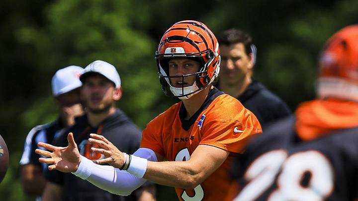 Jun 16, 2026; Cincinnati, OH, USA; Cincinnati Bengals quarterback Joe Burrow (9) snaps the ball during minicamp at Kettering Health Practice Fields. Mandatory Credit: Katie Stratman-Imagn Images Jun 16, 2026; Cincinnati, OH, USA; Cincinnati Bengals quarterback Joe Burrow (9) snaps the ball during minicamp at Kettering Health Practice Fields. Mandatory Credit: Katie Stratman-Imagn Images