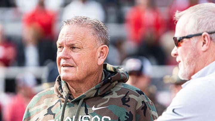 Arkansas coach Sam Pittman with athletic director Hunter Yurachek before the game against Louisiana Tech Arkansas coach Sam Pittman with athletic director Hunter Yurachek before the game against Louisiana Tech