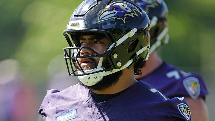Baltimore Ravens guard Vega Ioane (71) during practice at Under Armour Peformance Center.
