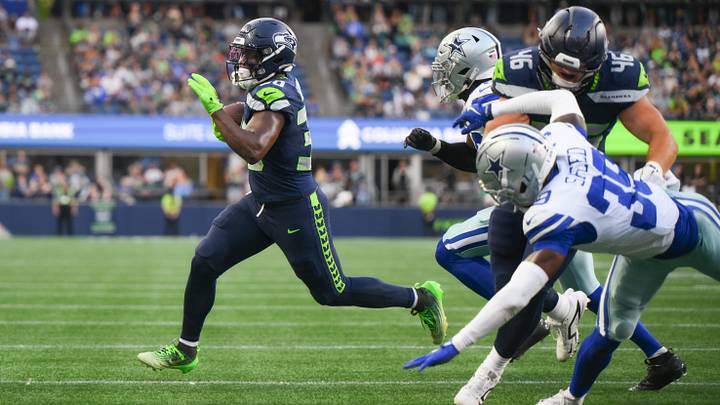 Aug 15, 2026; Seattle, Washington, USA; Seattle Seahawks running back TJ Harden (30) carries the ball against the Dallas Cowboys during the game at Lumen Field. Mandatory Credit: Steven Bisig-Imagn Images Aug 15, 2026; Seattle, Washington, USA; Seattle Seahawks running back TJ Harden (30) carries the ball against the Dallas Cowboys during the game at Lumen Field. Mandatory Credit: Steven Bisig-Imagn Images