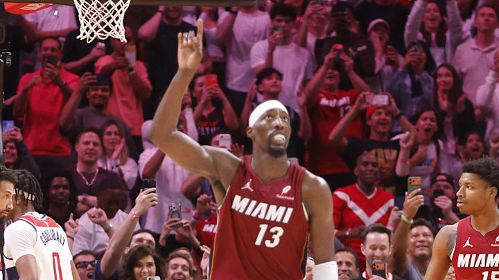 Mar 10, 2026; Miami, Florida, USA;  Fans react after Miami Heat center Bam Adebayo (13) becomes the NBA's second highest scorer of points in a game against the Wshington Wizards at Kaseya Center. Mandatory Credit: Rhona Wise-Imagn Images